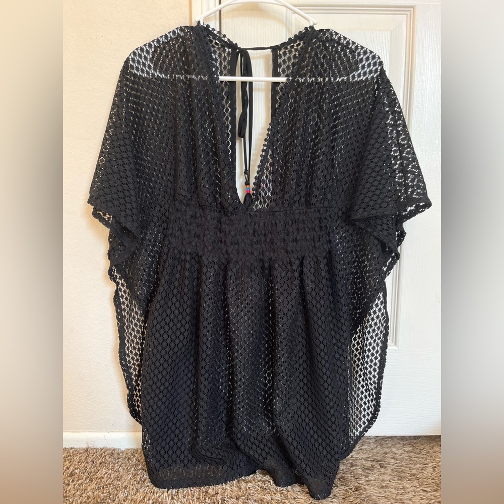 Black mesh beach cover up